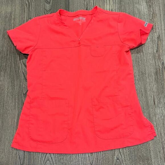 Grey’s Anatomy by Barco 3 Pocket V-Neck Tonal Stitch Scrub Top Orange Size M - Picture 1 of 4